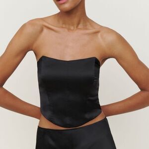 Reformation Maia 100% Silk Corset Boned Fitted Sleeveless tube Top Black Size 12